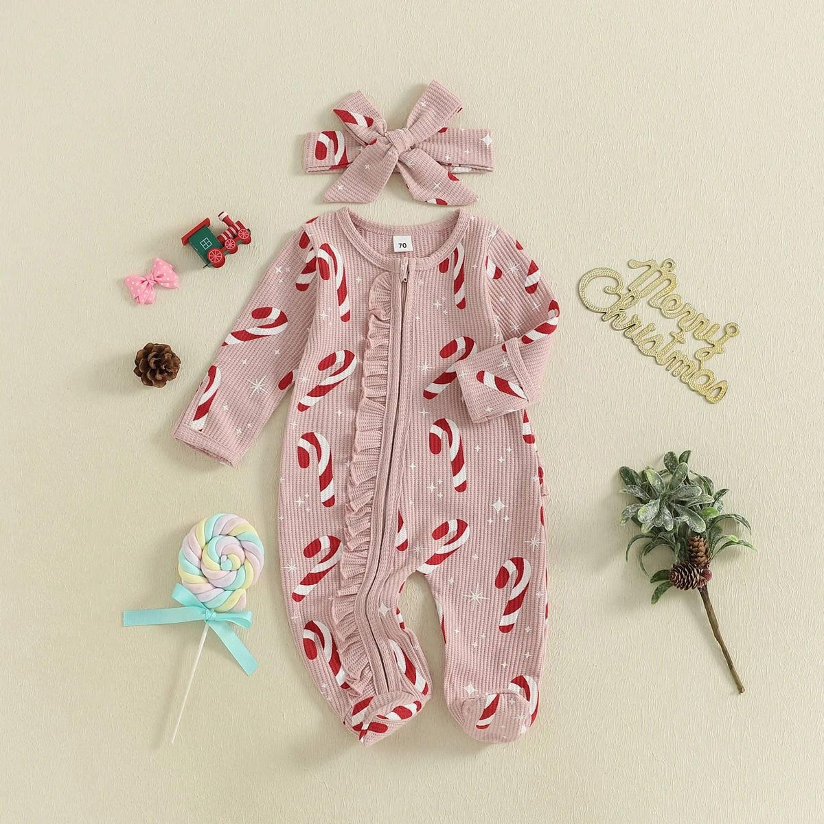 Candy Cane Baby Footie - Cozy Infant Holiday Onesie - The Palm Beach Baby
