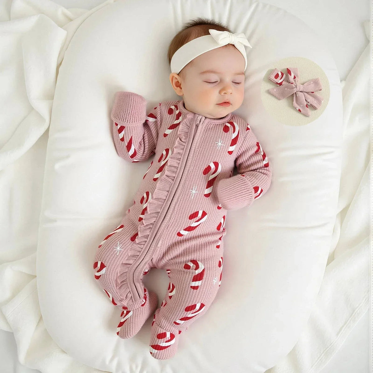 Candy Cane Baby Footie - Cozy Infant Holiday Onesie - The Palm Beach Baby