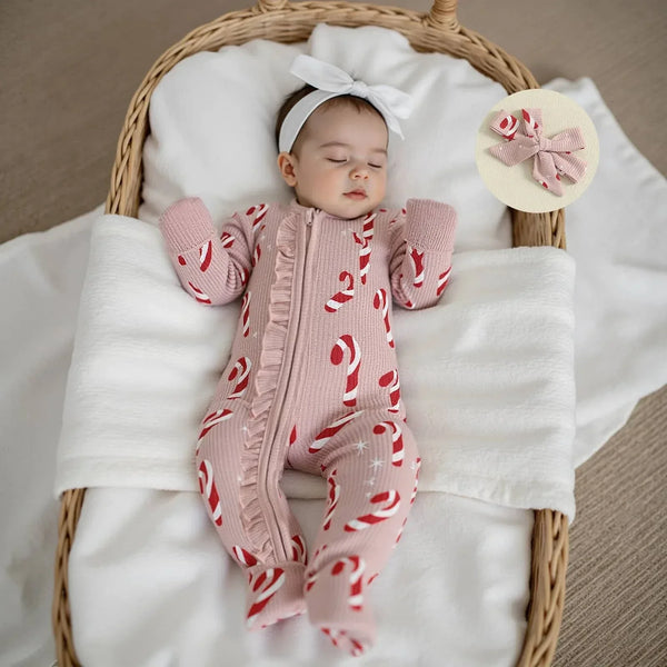 Candy Cane Baby Footie - Cozy Infant Holiday Onesie - The Palm Beach Baby