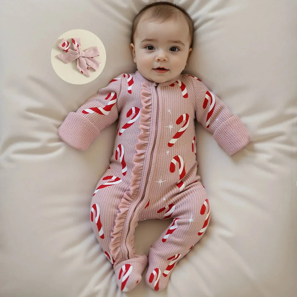 Candy Cane Baby Footie - Cozy Infant Holiday Onesie - The Palm Beach Baby