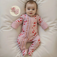 Candy Cane Baby Footie - Cozy Infant Holiday Onesie - The Palm Beach Baby