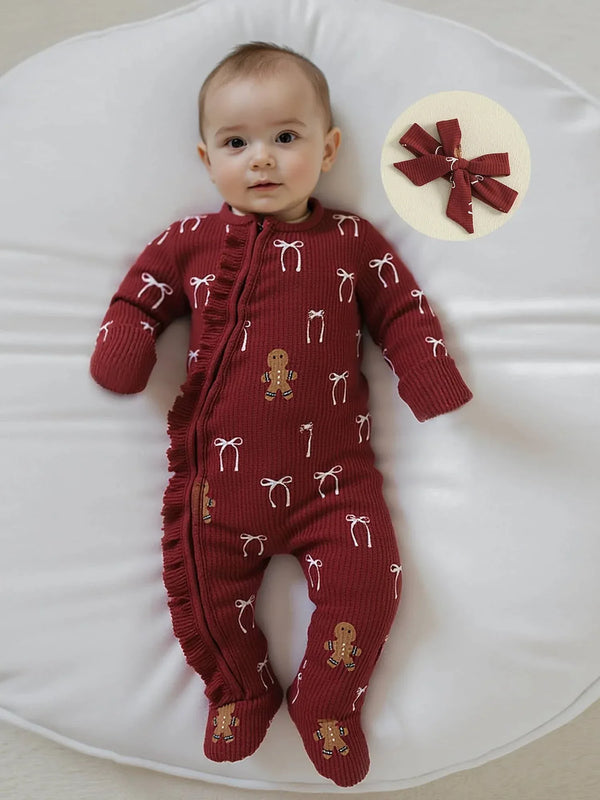 Candy Cane Baby Footie - Cozy Infant Holiday Onesie - The Palm Beach Baby