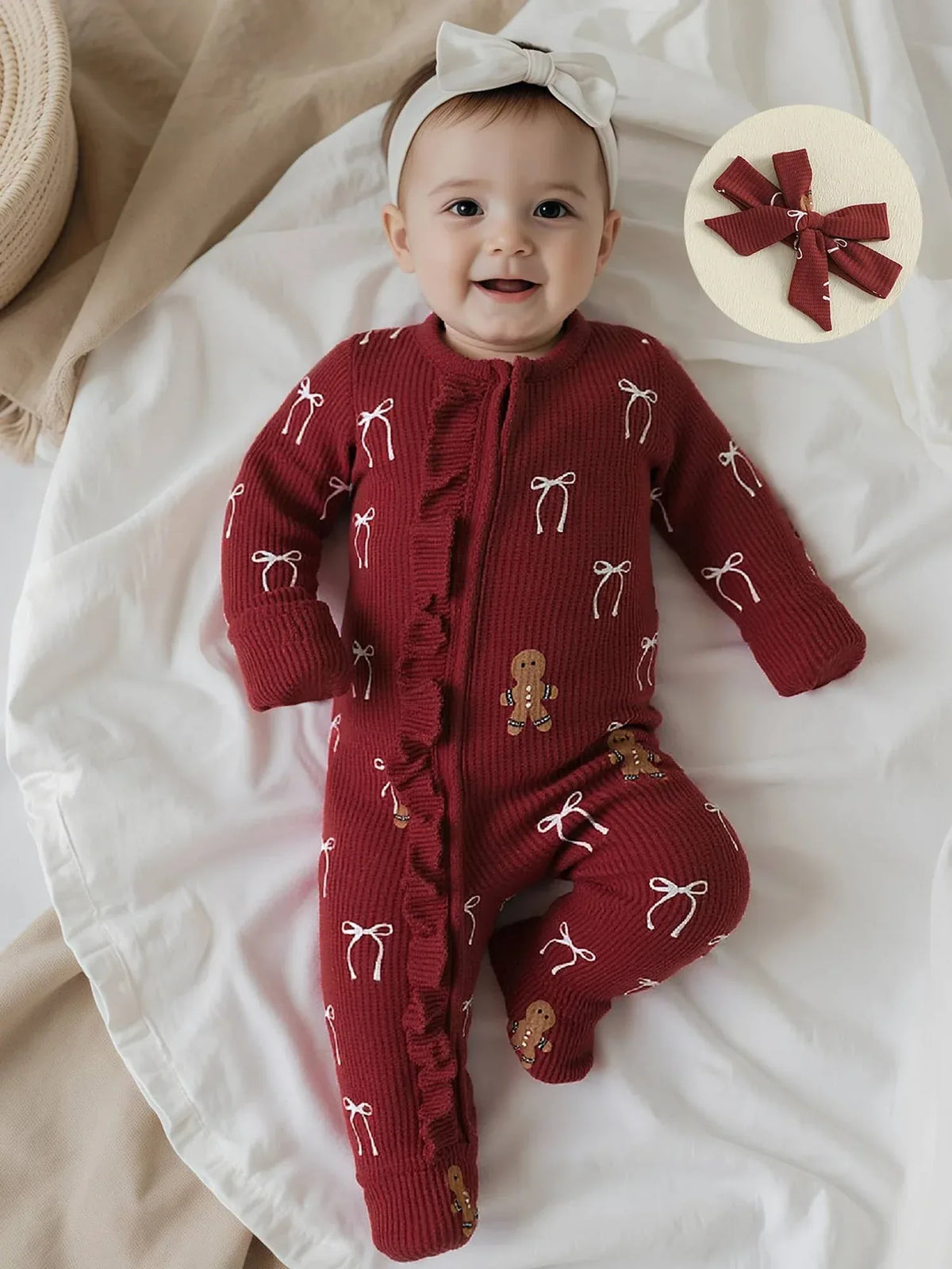 Candy Cane Baby Footie - Cozy Infant Holiday Onesie - The Palm Beach Baby
