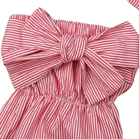 baby girls red and white striped summer romper with large front bow detail