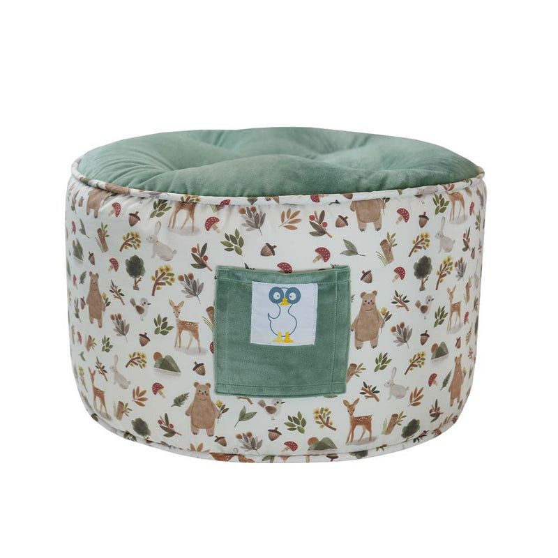 Cedar Toddler Ottoman for Toddler & Kids featuring a charming design with playful animal patterns, perfect for enhancing a child's play area or bedroom. This cozy ottoman serves as a soft seat, footrest, or snack surface, designed for comfort and safety.