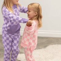 Checker Baby Pink Crew Neck Jogger Set