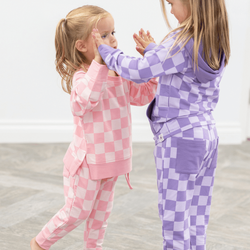 Checker Purple Haze Crew Neck Jogger Set - The Palm Beach Baby Sweet Bamboo