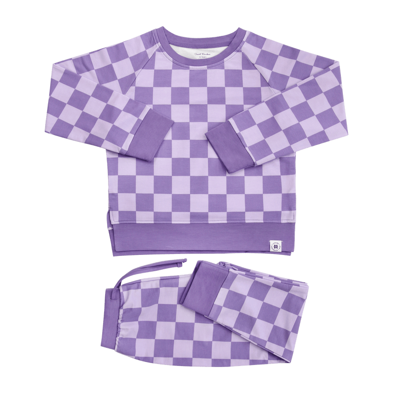 Checker Purple Haze Crew Neck Jogger Set - The Palm Beach Baby Sweet Bamboo