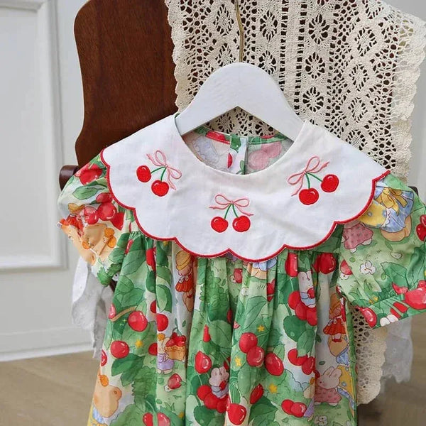 Cherry Print Dress for Kids with Embroidered Collar - The Palm Beach Baby