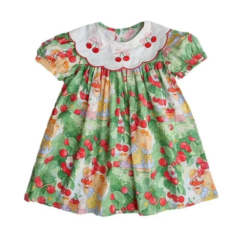 Cherry Print Dress for Kids with Embroidered Collar - The Palm Beach Baby