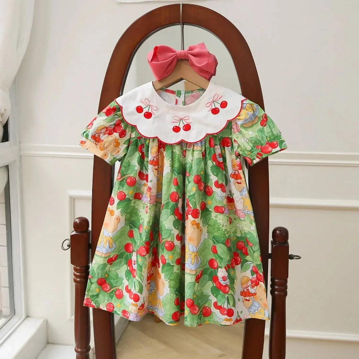 Cherry Print Dress for Kids with Embroidered Collar - The Palm Beach Baby
