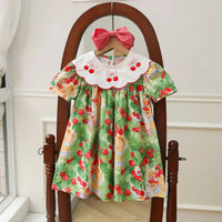 Cherry Print Dress for Kids with Embroidered Collar - The Palm Beach Baby