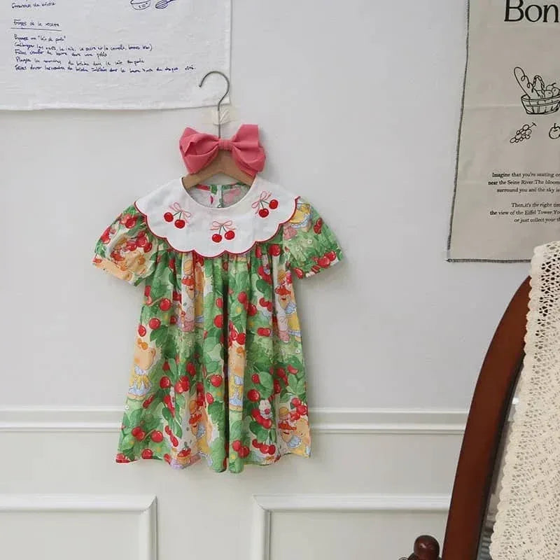 Cherry Print Dress for Kids with Embroidered Collar - The Palm Beach Baby