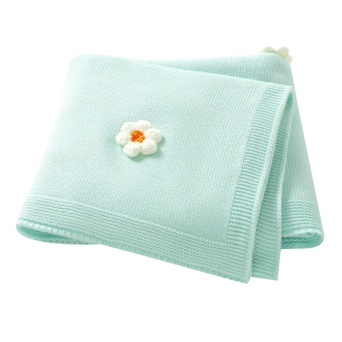 Light blue baby blanket with small white flower detail for infants children's flower blankets