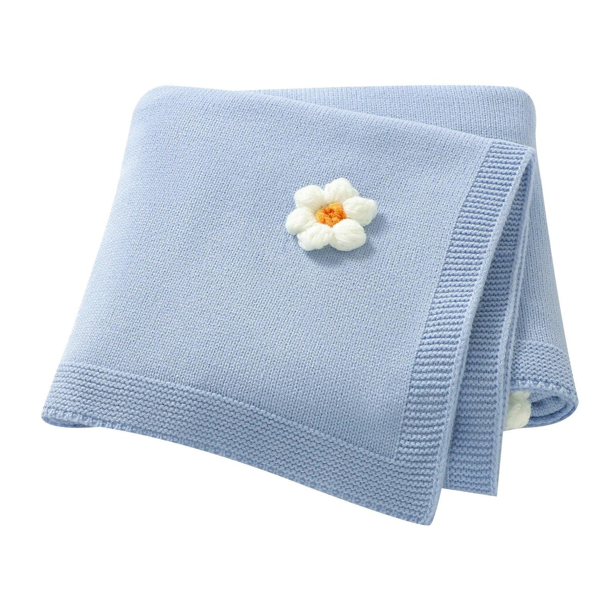 light blue baby blanket with white and yellow flower detail children’s flower blankets