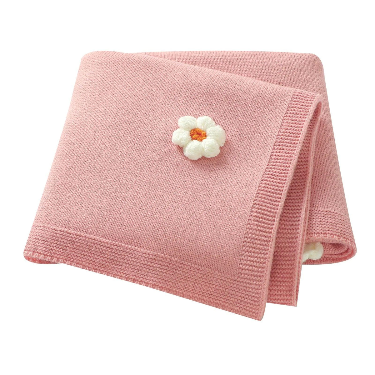 pink baby blanket with white flower detail soft cozy children's flower blankets