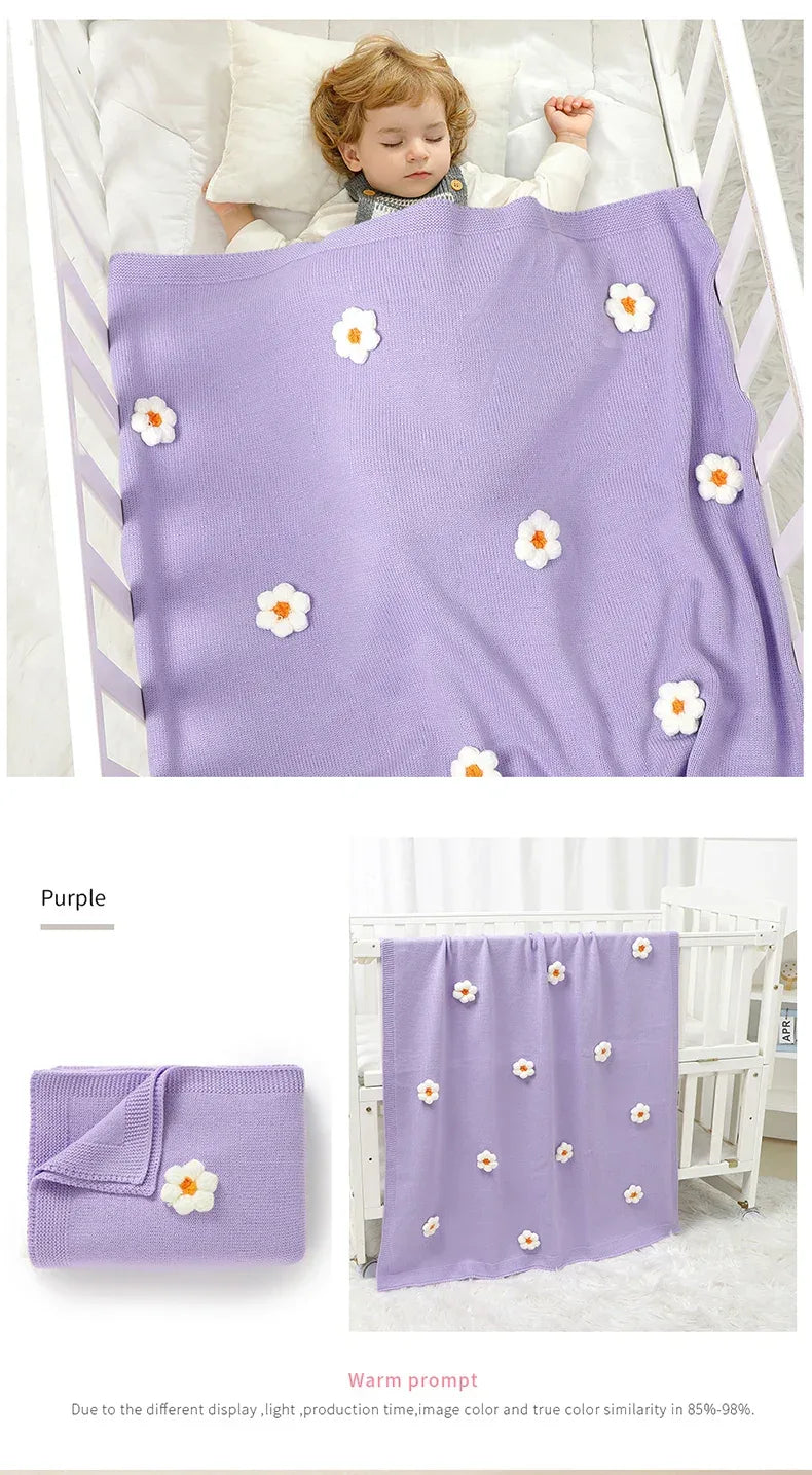 Purple baby blanket with white and yellow flower pattern for infants children's flower blankets