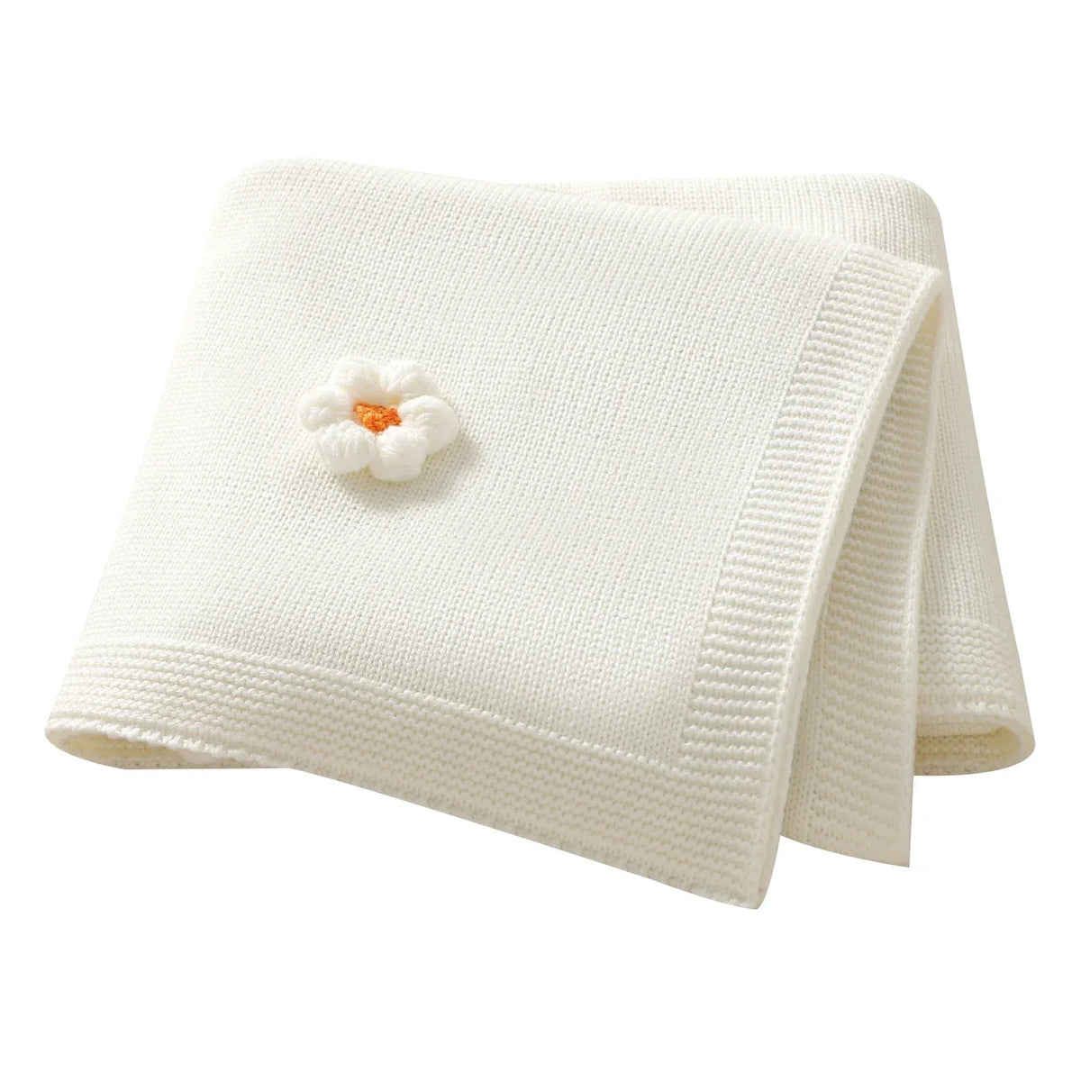 white baby blanket with knitted texture and small flower detail children’s flower blankets