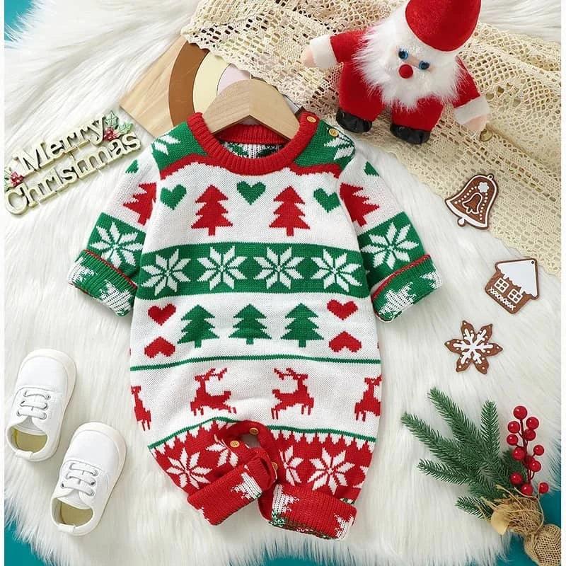 Knitted Christmas Baby Romper Festive Holiday Outfit - The Palm Beach Baby
