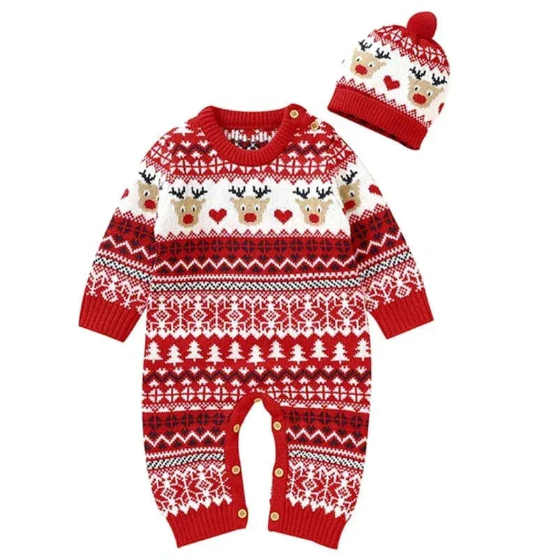 Holiday Baby Romper with Hat Christmas Reindeer Set - The Palm Beach Baby