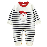 Adorable "Preppy Santa" Knitted Long-Sleeve Baby Holiday Romper | Sizes 3M-24M - The Palm Beach Baby