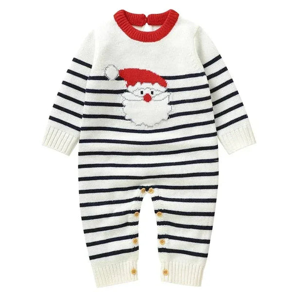 Adorable "Preppy Santa" Knitted Long-Sleeve Baby Holiday Romper | Sizes 3M-24M - The Palm Beach Baby