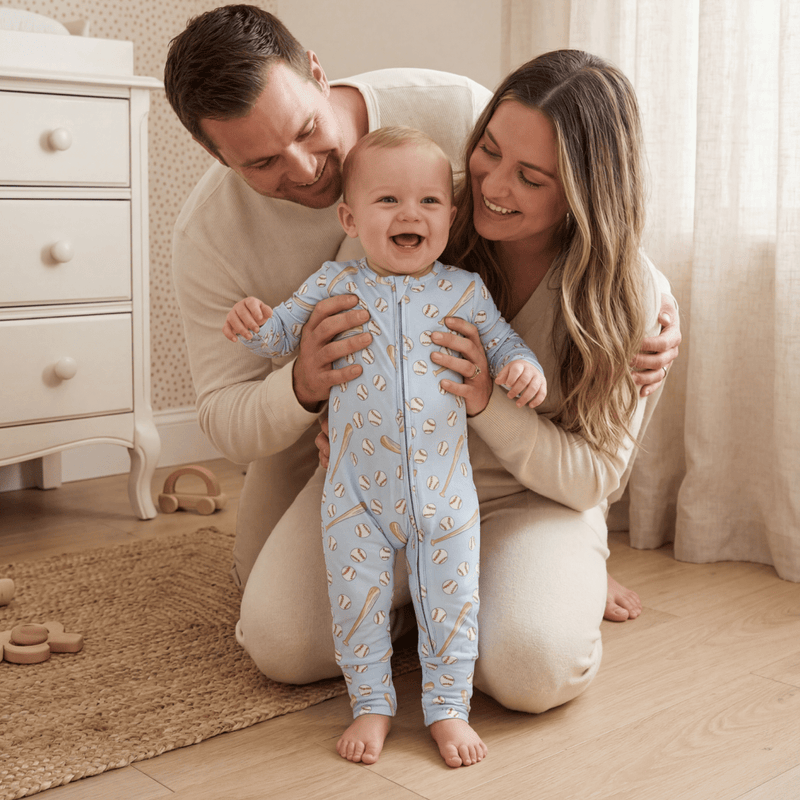 Classic Baseball Convertible Romper - 2 Way Zip - The Palm Beach Baby Sweet Bamboo