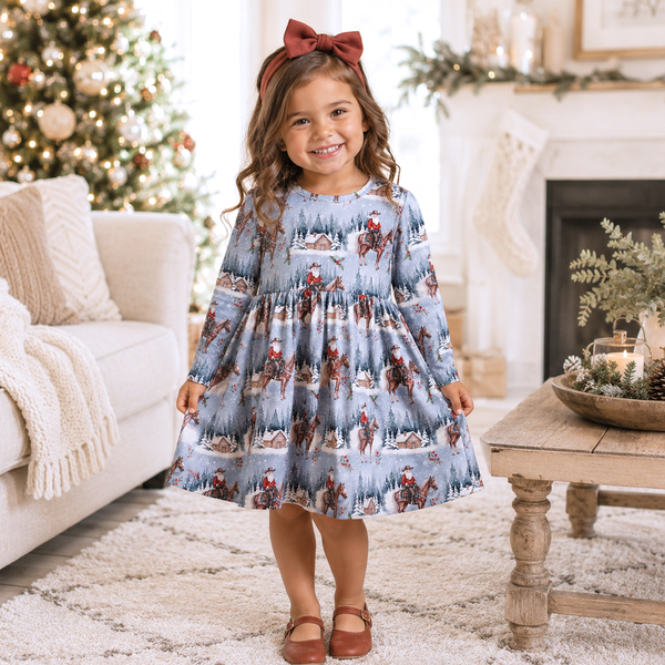 Cowgirl Christmas Girls Dress – Soft Bamboo Holiday Style - The Palm Beach Baby
