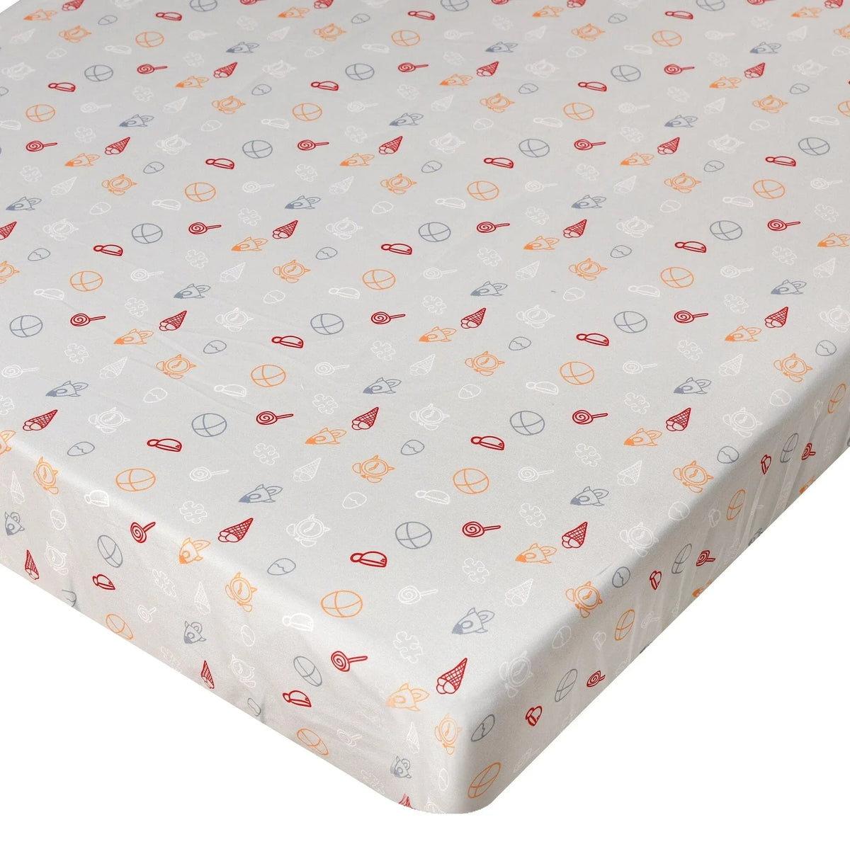 Baby gray comfort set fitted sheet with colorful sports-themed prints for crib mattress