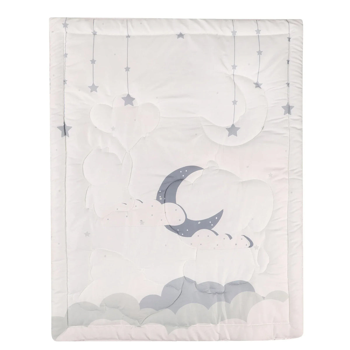 baby white comfort set with gray moon and star designs for infants