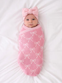 Coquette Bow Jacquard Knit Baby Blanket