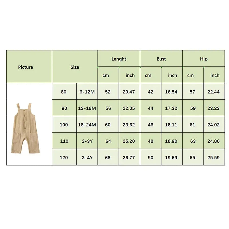 Beige cotton kids overalls romper for ages 6 months to 4 years with adjustable straps