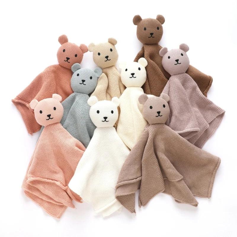 Assorted pastel color cotton soothing cloth toy for toddlers with teddy bear heads for babies