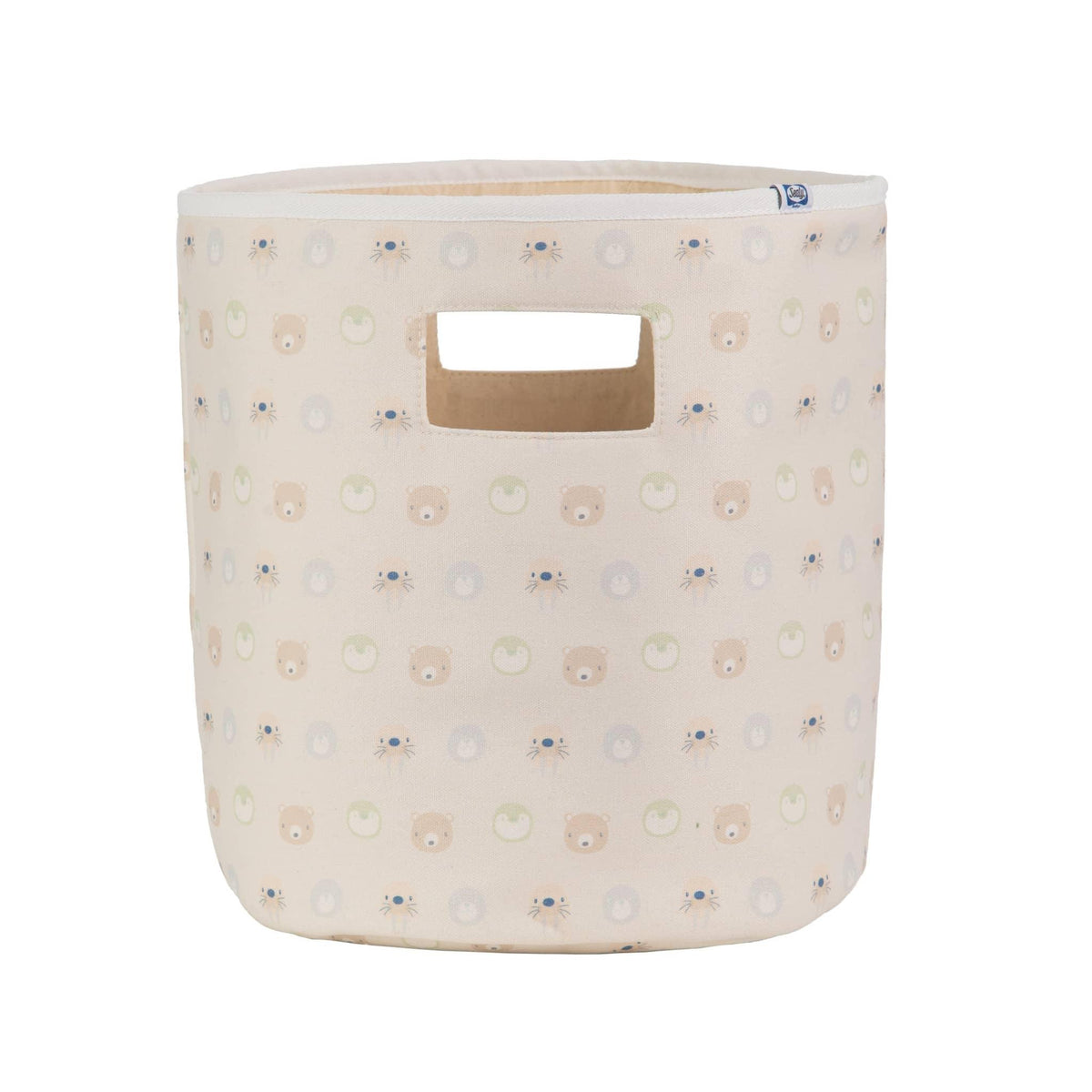 Goosewaddle beige soft storage bins for babies with cute animal and fruit pattern and handle cutout