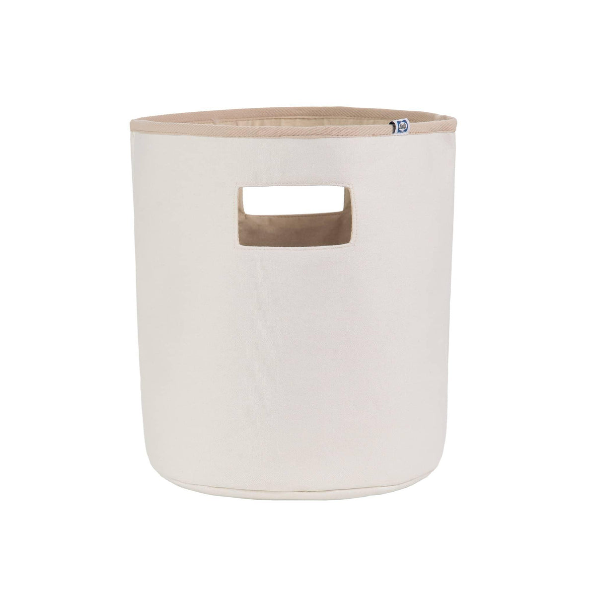 Goosewaddle soft white storage bins for newborn baby essentials with beige trim and handle cutout