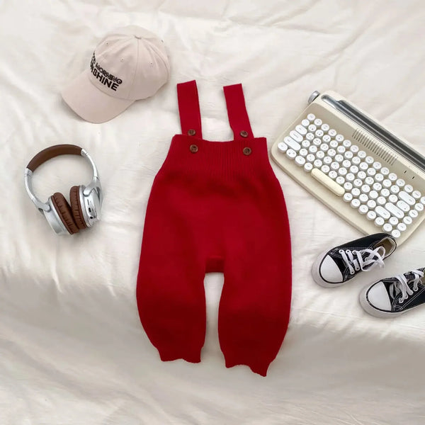 Cozy Knit Overalls for Babies - Red Knit Baby Overalls - The Palm Beach Baby