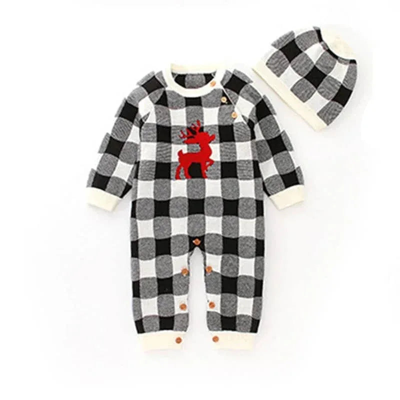 Cute Baby Knit Romper with Deer Print & Matching Hat - The Palm Beach Baby
