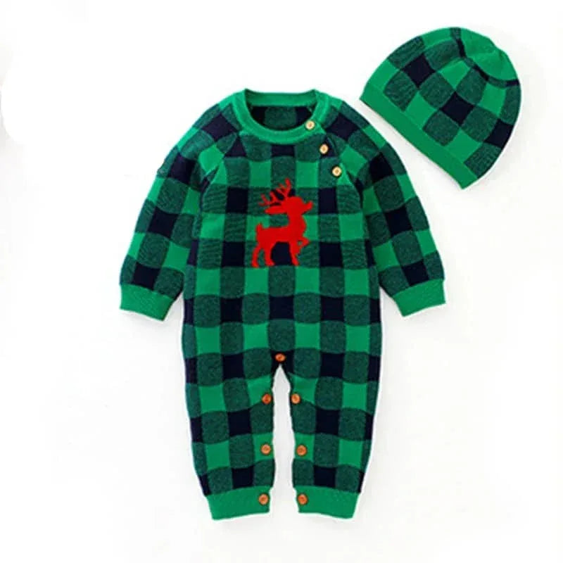 Cute Baby Knit Romper with Deer Print & Matching Hat - The Palm Beach Baby