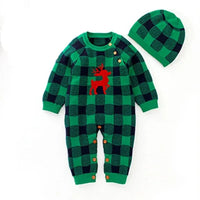 Cute Baby Knit Romper with Deer Print & Matching Hat - The Palm Beach Baby