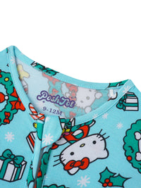 Close-up of tagless neckline on bamboo romper showing purple PoshTot logo and size label