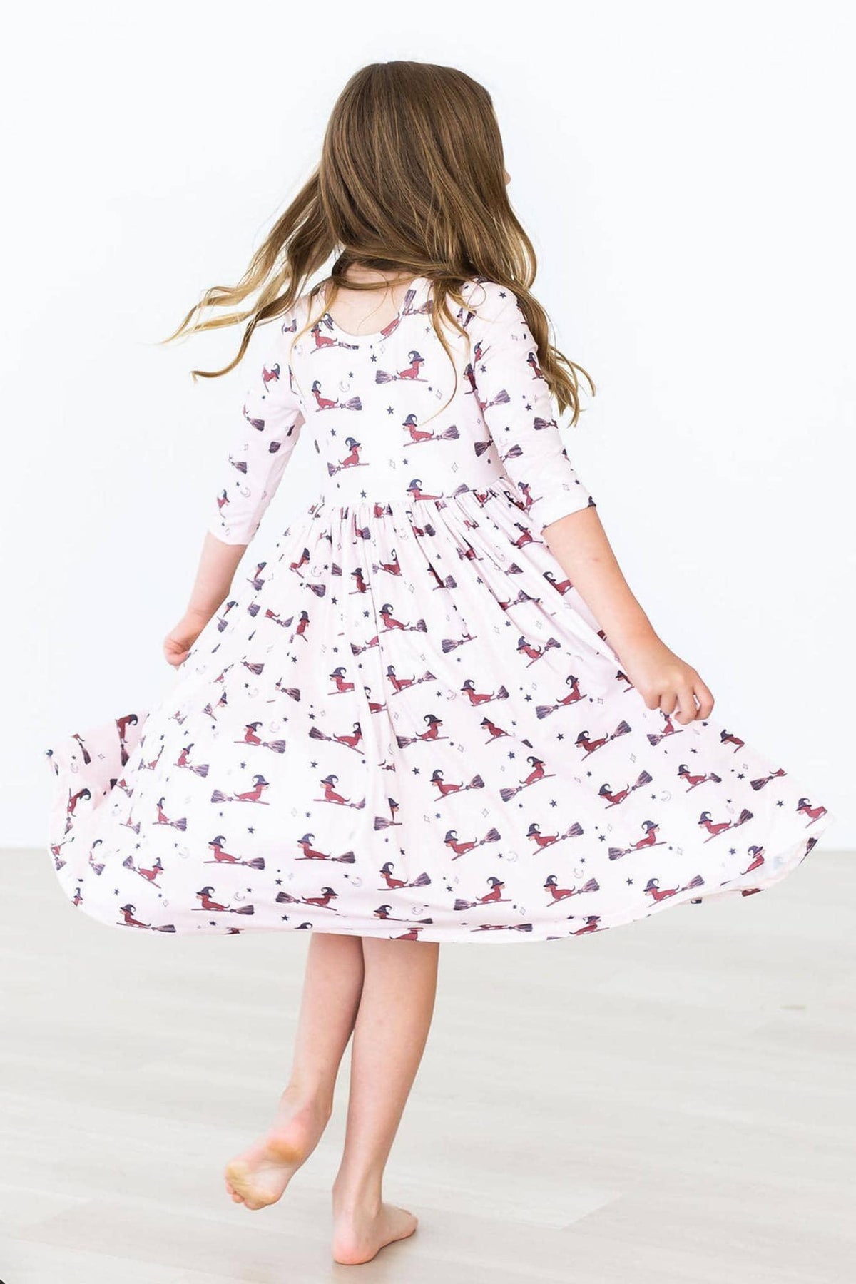 Happy Howl-oween 3/4 Sleeve Twirl Dress with Pockets for Kids - Fun & Comfortable Halloween Outfit - The Palm Beach Baby