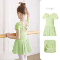 Girls lime green dance dress with short sleeves and keyhole back detail in toddler size