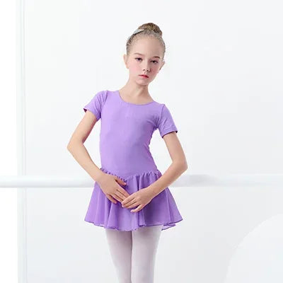 girls lavender dance dress with short sleeves for kids with flared skirt