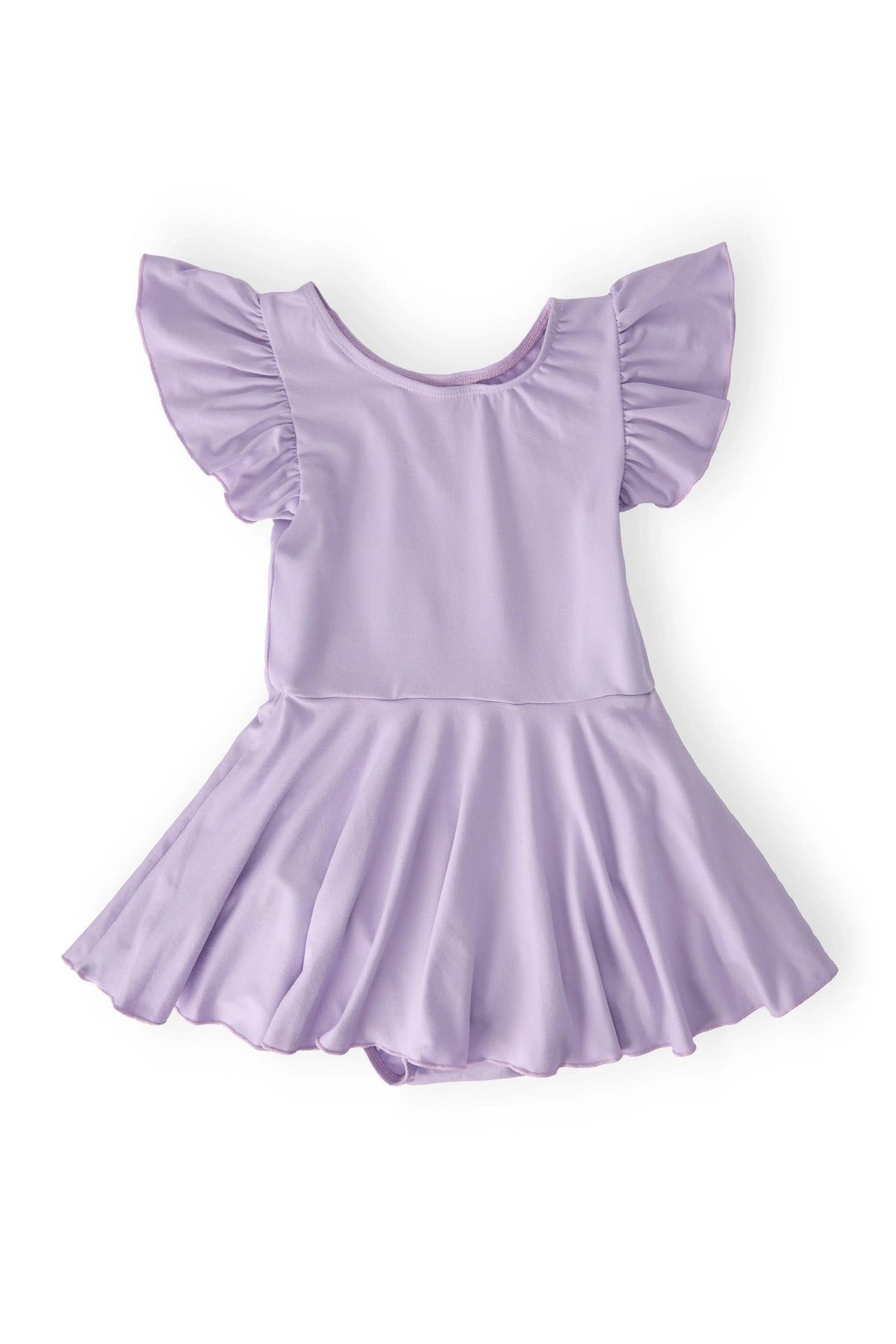 Girls lavender dance leotard with short flutter sleeves and twirl skirt by Mila and Rose