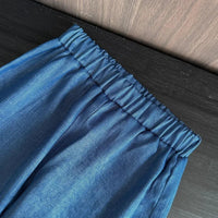 kids blue denim pant set with elastic waistband comfortable fit