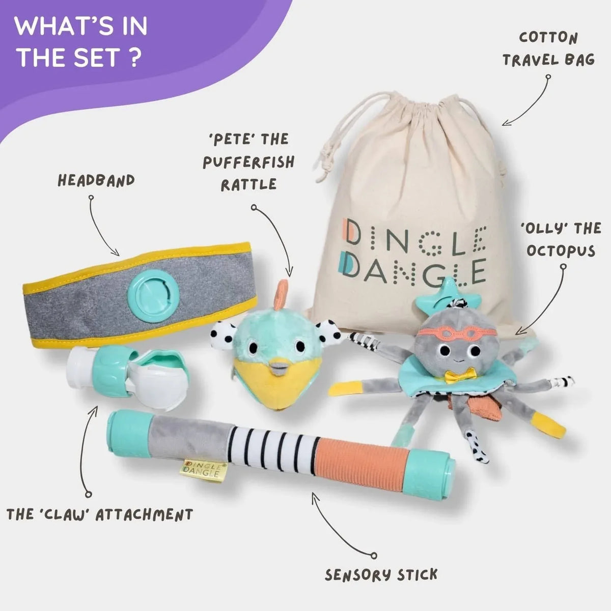 Deluxe Dingle Dangle Baby Gift Set 3 In 1 With Headband Attachment - The Palm Beach Baby