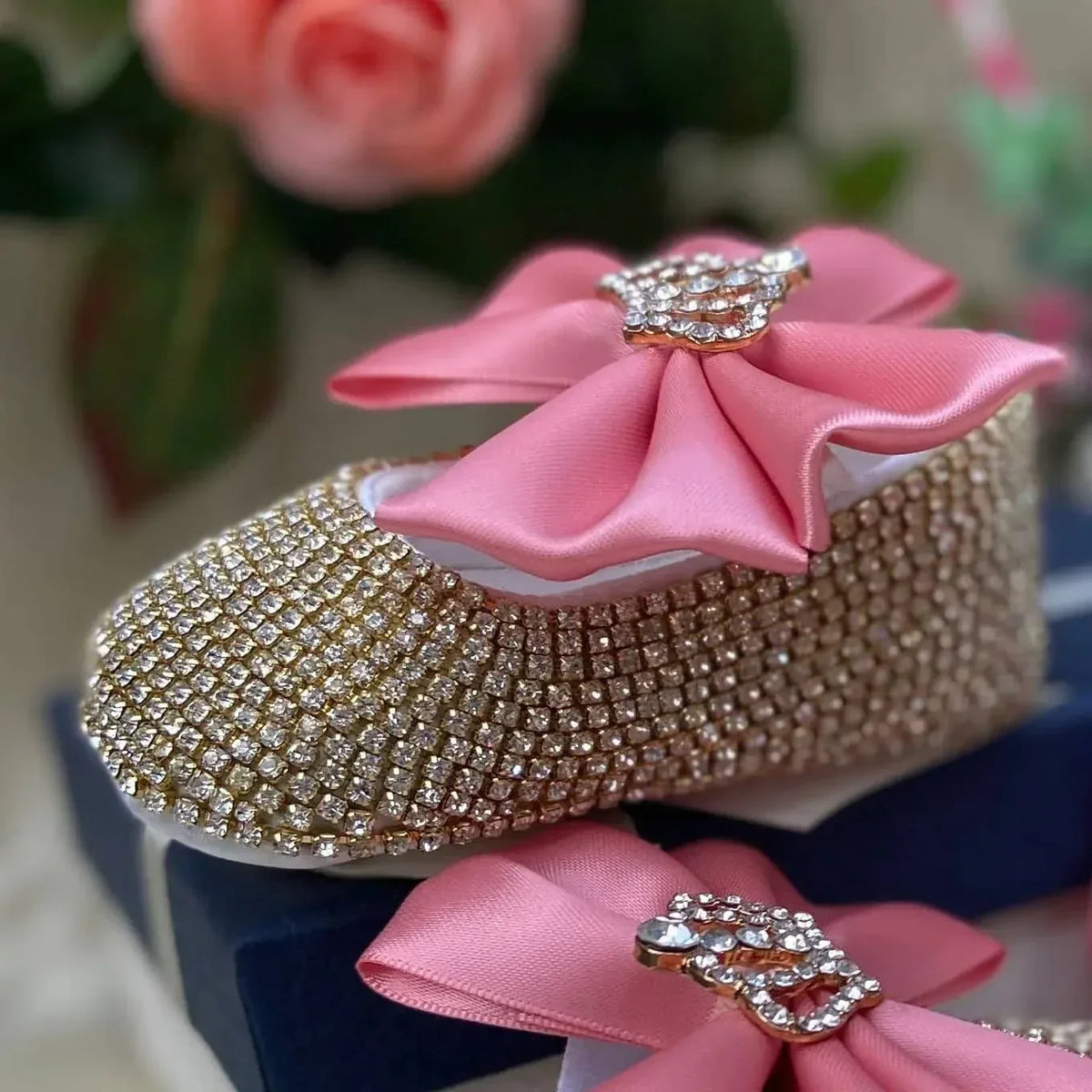Baby Crystal Formal Shoes and Bow Set with Pink Bows - The Palm Beach Baby