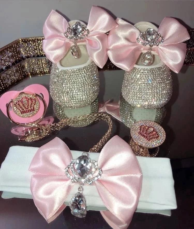 Baby Crystal Formal Shoes and Bow Set with Pink Bows - The Palm Beach Baby