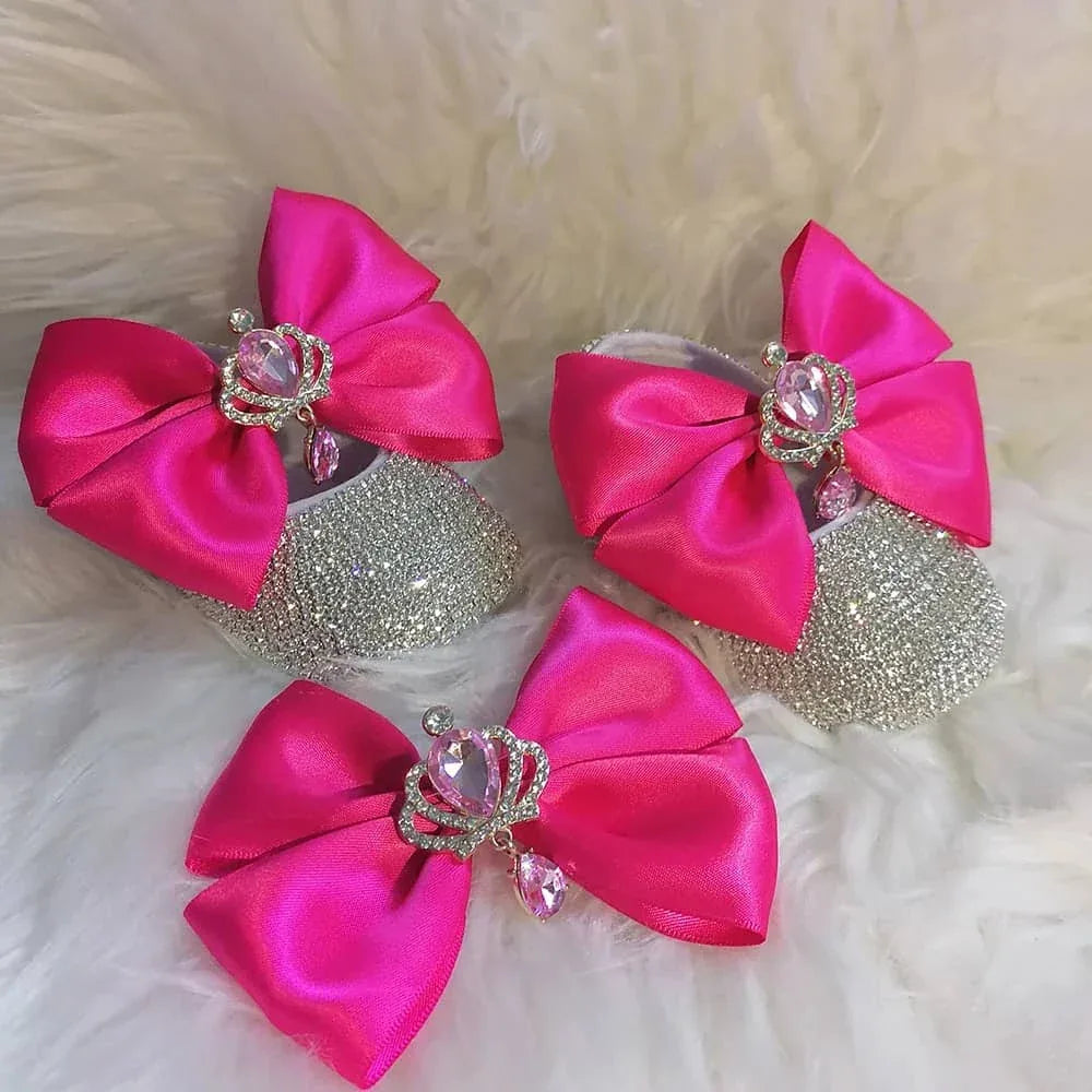 Baby Crystal Formal Shoes and Bow Set with Pink Bows - The Palm Beach Baby