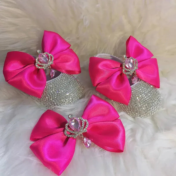 Baby Crystal Formal Shoes and Bow Set with Pink Bows - The Palm Beach Baby